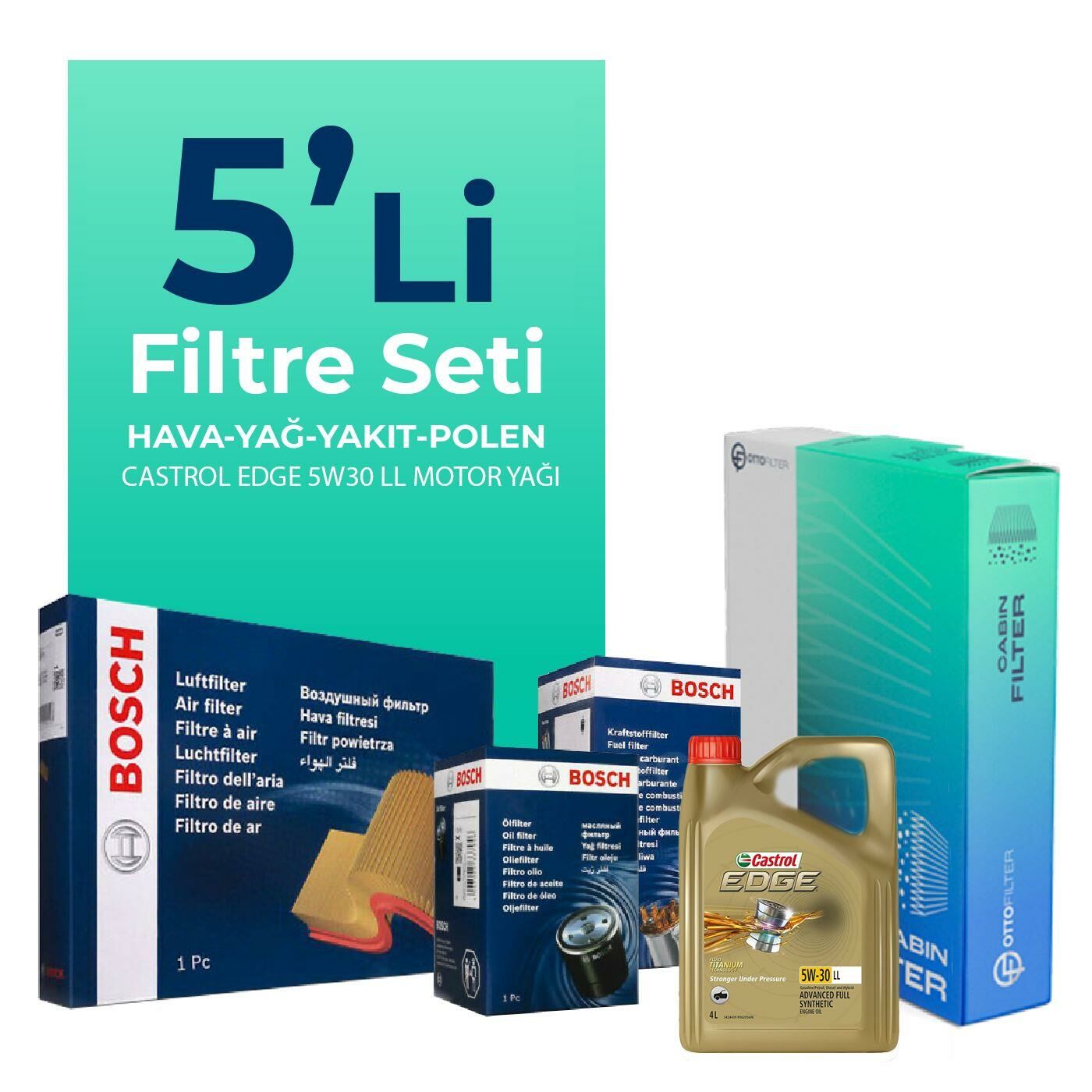 Bosch BMW 5.25 Dizel xDrive Filtre Bakım Seti Castrol Motor Yağlı (2011-2016) 5 Li