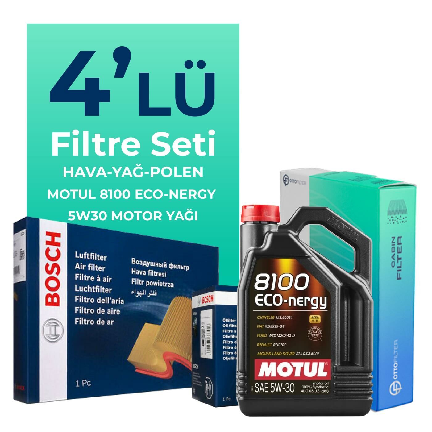 BOSCH Kia Rio 1.2 MPI Filtre Bakım Seti Motul Motor Yağlı (2017-2022) 4 Lü
