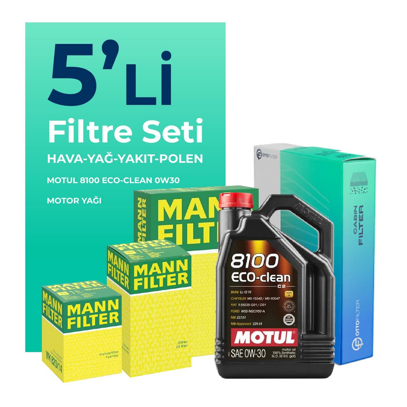 Mann Audi Q5 40 TDi Filtre Bakım Seti Motul Motor Yağlı (2021-2024) 5 Li