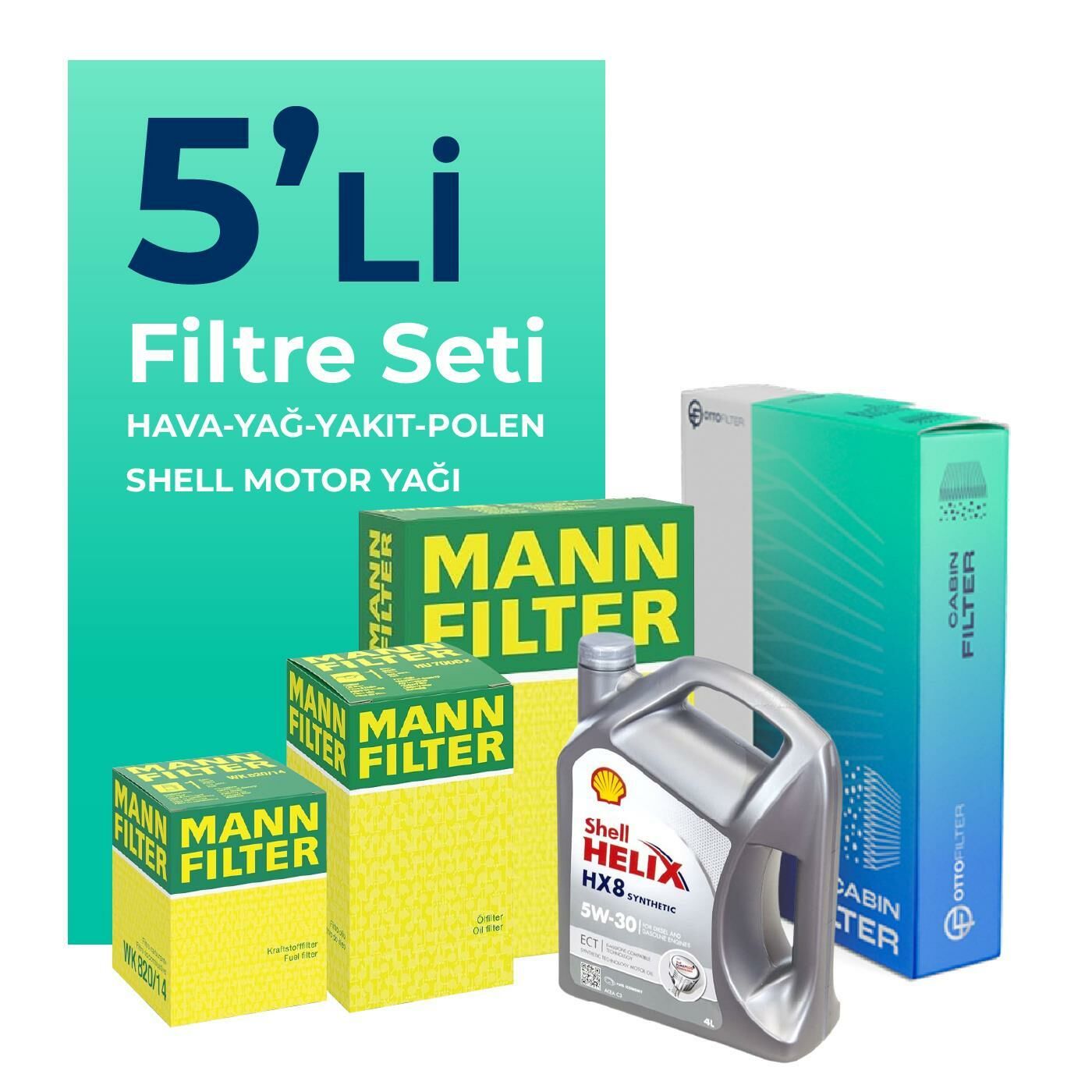 MANN Audi A1 1.6 Dizel Filtre Bakım Seti Shell Motor Yağlı (2010-2015) 5 Li