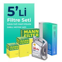MANN Audi A1 1.6 Dizel Filtre Bakım Seti Shell Motor Yağlı (2014-2018) 5 Li