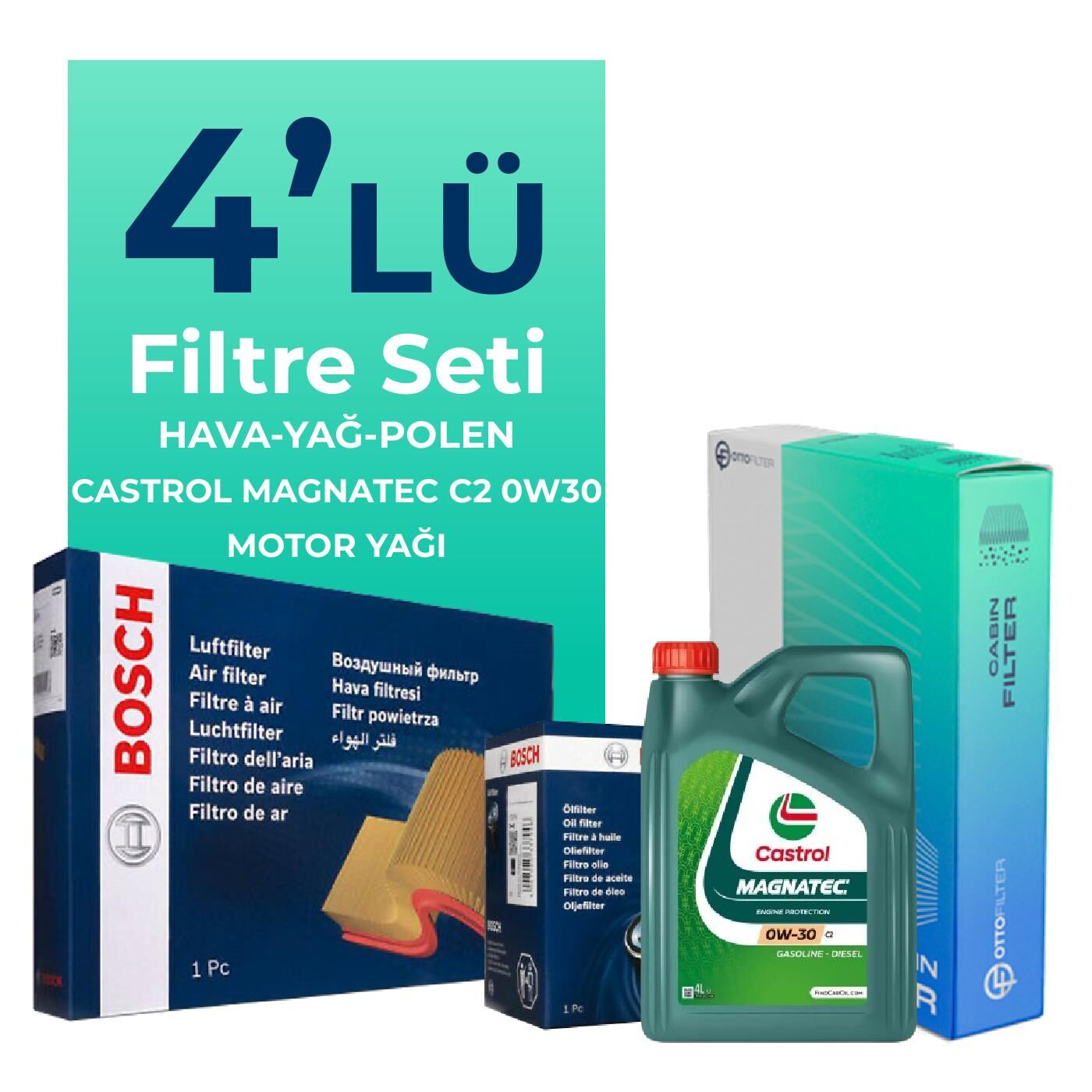 Bosch Citroen DS9 1.6 Benzin Filtre Bakım Seti Castrol Motor Yağlı (2021-2024) 4 Lü