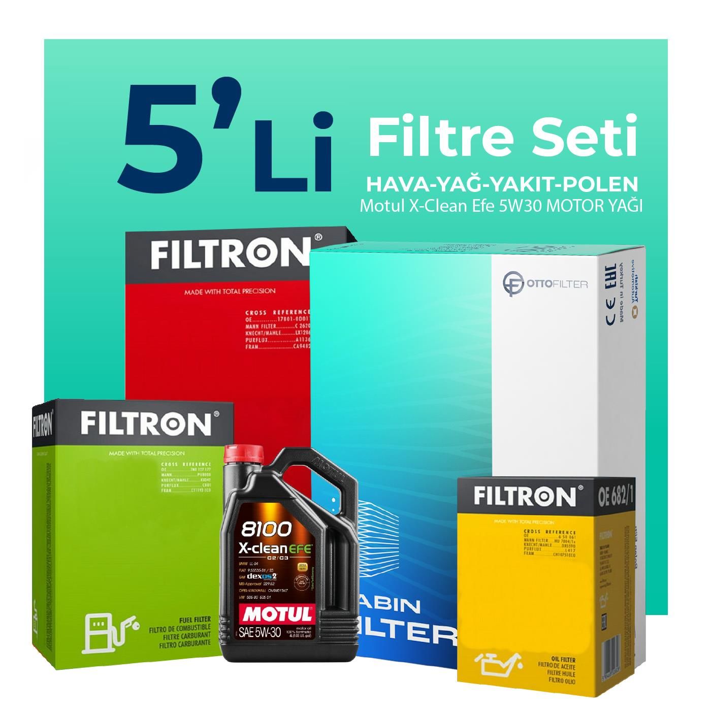 Filtron Audi A1 1.6 Dizel Filtre Bakım Seti Motul Motor Yağlı (2014-2018) 5 Li