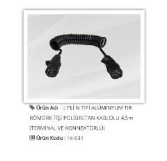 RÖMORK FİŞİ 7'Lİ PLASTİK N TİPİ  POLİÜRETAN KABLOLU 5,5 METRE SİYAH (MAVİ) (TERMİNALLİ ve KONNEKTÖRLÜ)