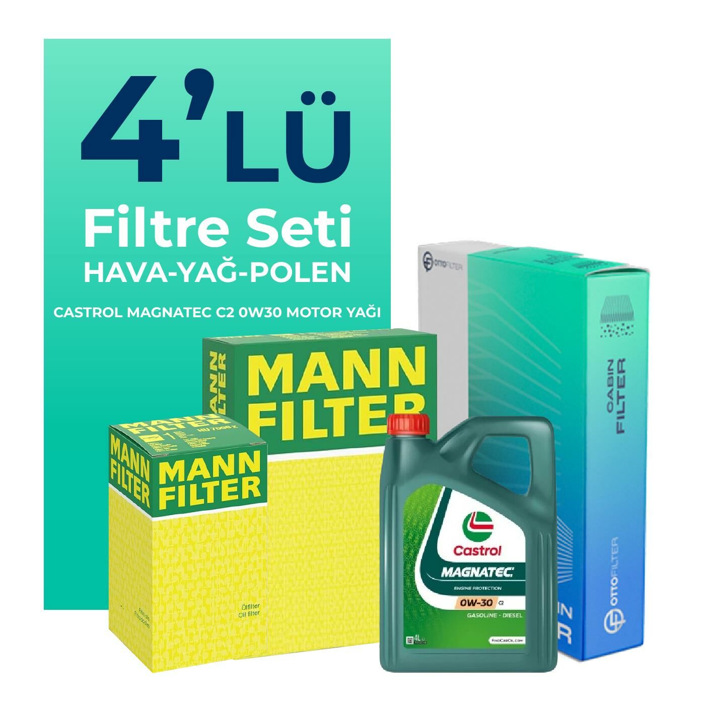 MANN Citroen DS9 1.6 Benzin Filtre Bakım Seti Castrol Motor Yağlı (2021-2024) 4 Lü