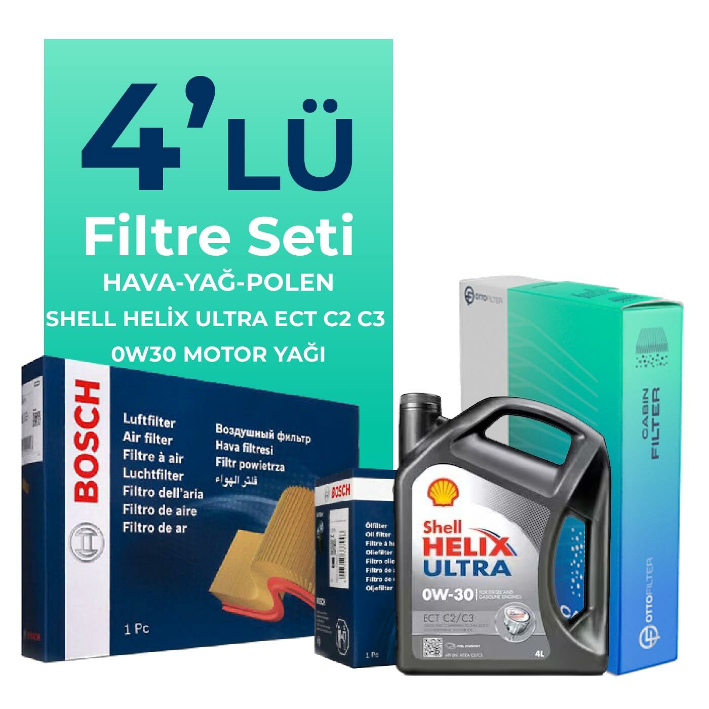 Bosch Audi Q7 50 Dizel Filtre Bakım Seti Shell Motor Yağlı (2019-2024) 4 Lü