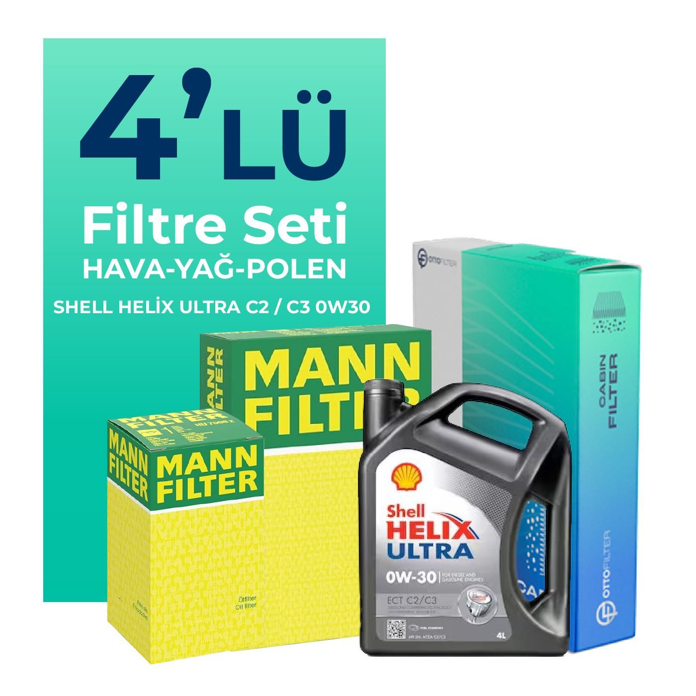 MANN Audi Q7 50 Dizel Filtre Bakım Seti Shell Motor Yağlı (2019-2024) 4 Lü