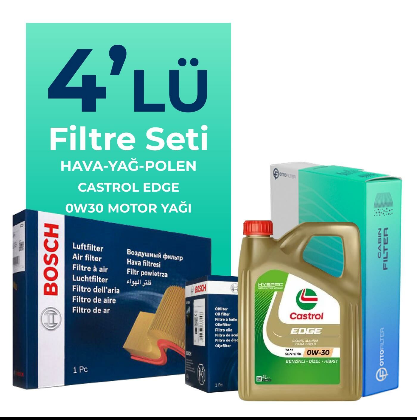 Bosch Audi Q7 50 Dizel Filtre Bakım Seti Castrol Motor Yağlı (2019-2024) 4 Lü