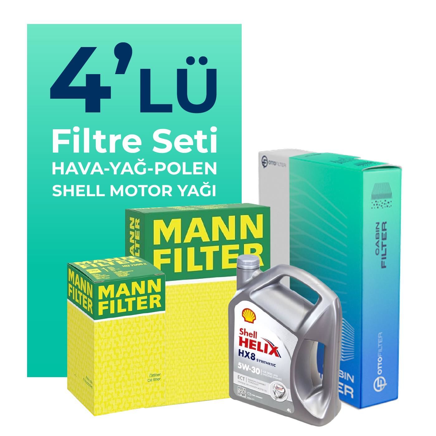 MANN Audi A3 1.6 FSI Filtre Bakım Seti Shell Motor Yağlı (2003-2007) 4 Lü