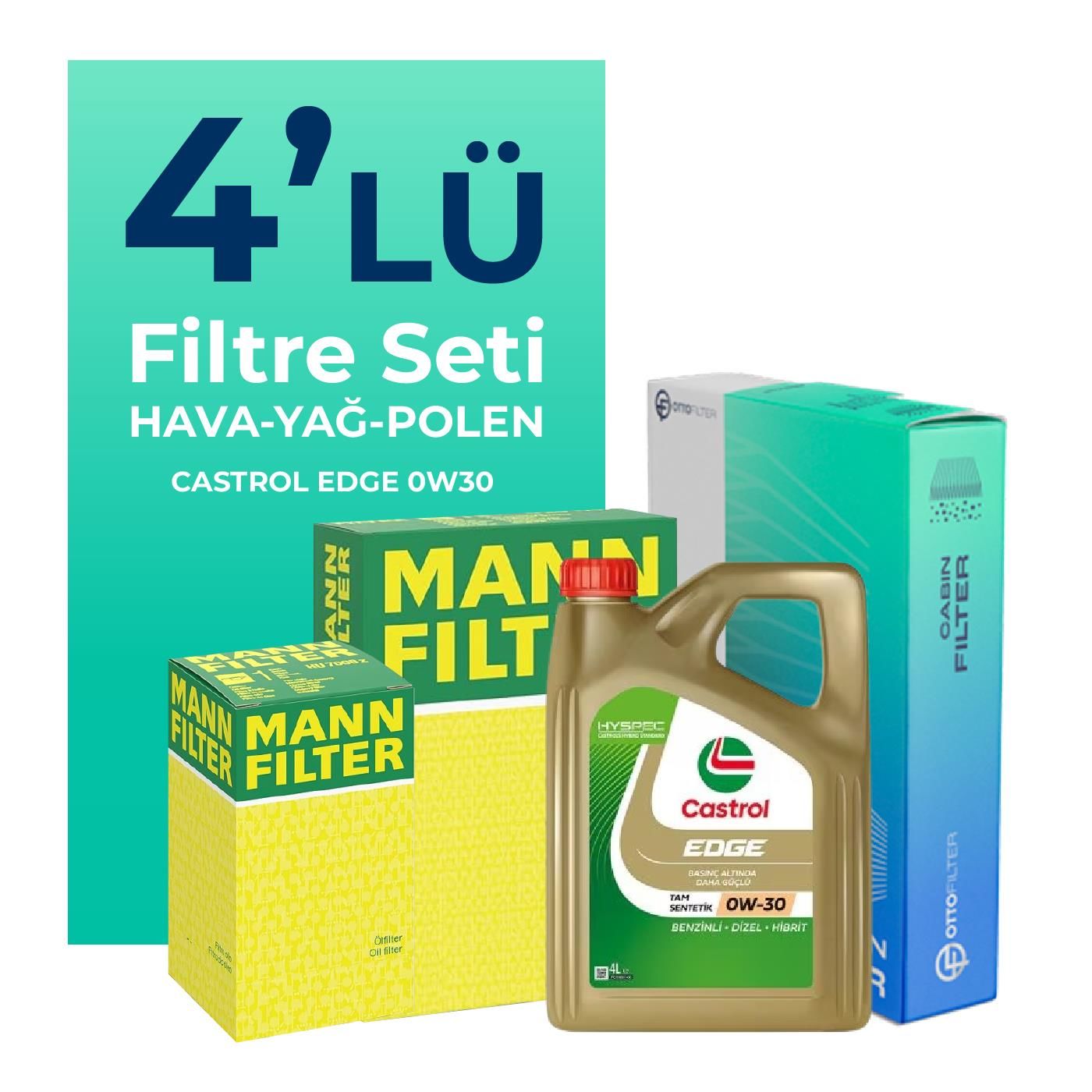 MANN Audi Q7 50 Dizel Filtre Bakım Seti Castrol Motor Yağlı (2019-2024) 4 Lü