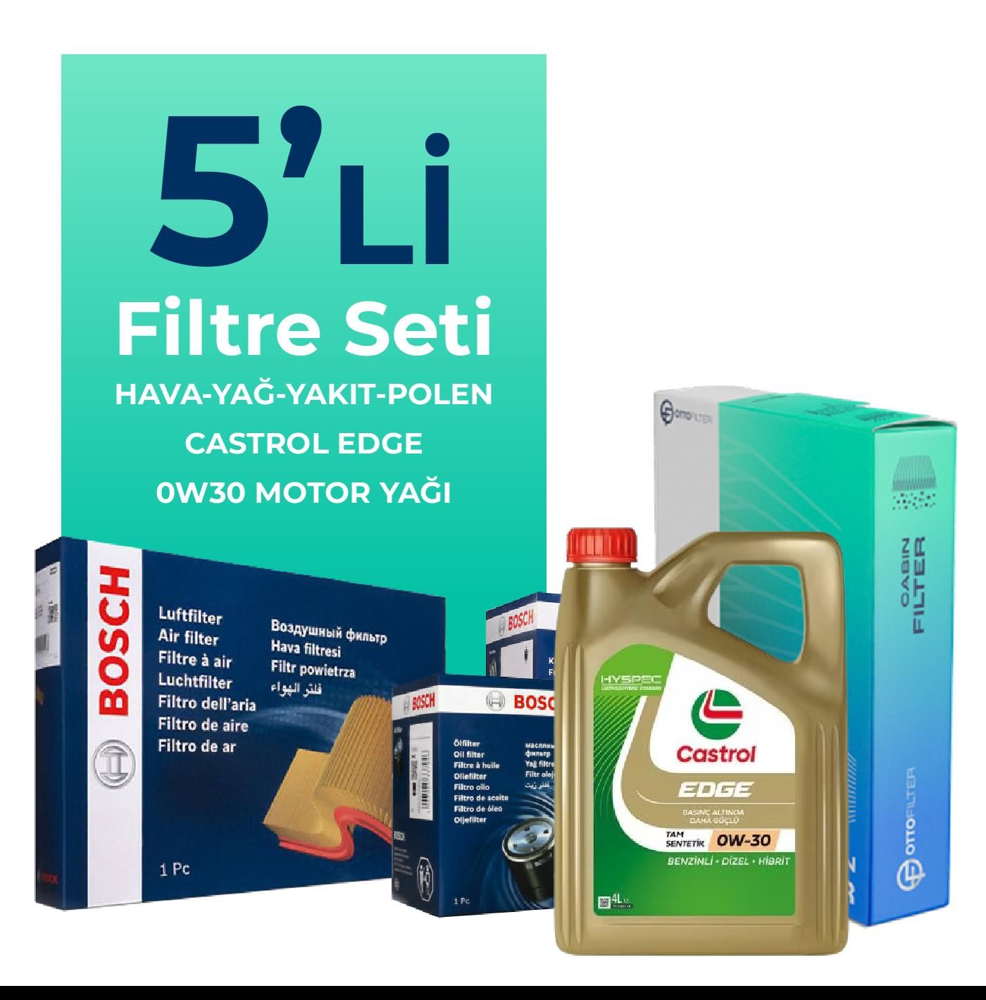 Bosch Audi Q7 50 Dizel Filtre Bakım Seti Castrol Motor Yağlı (2019-2024) 5 Li