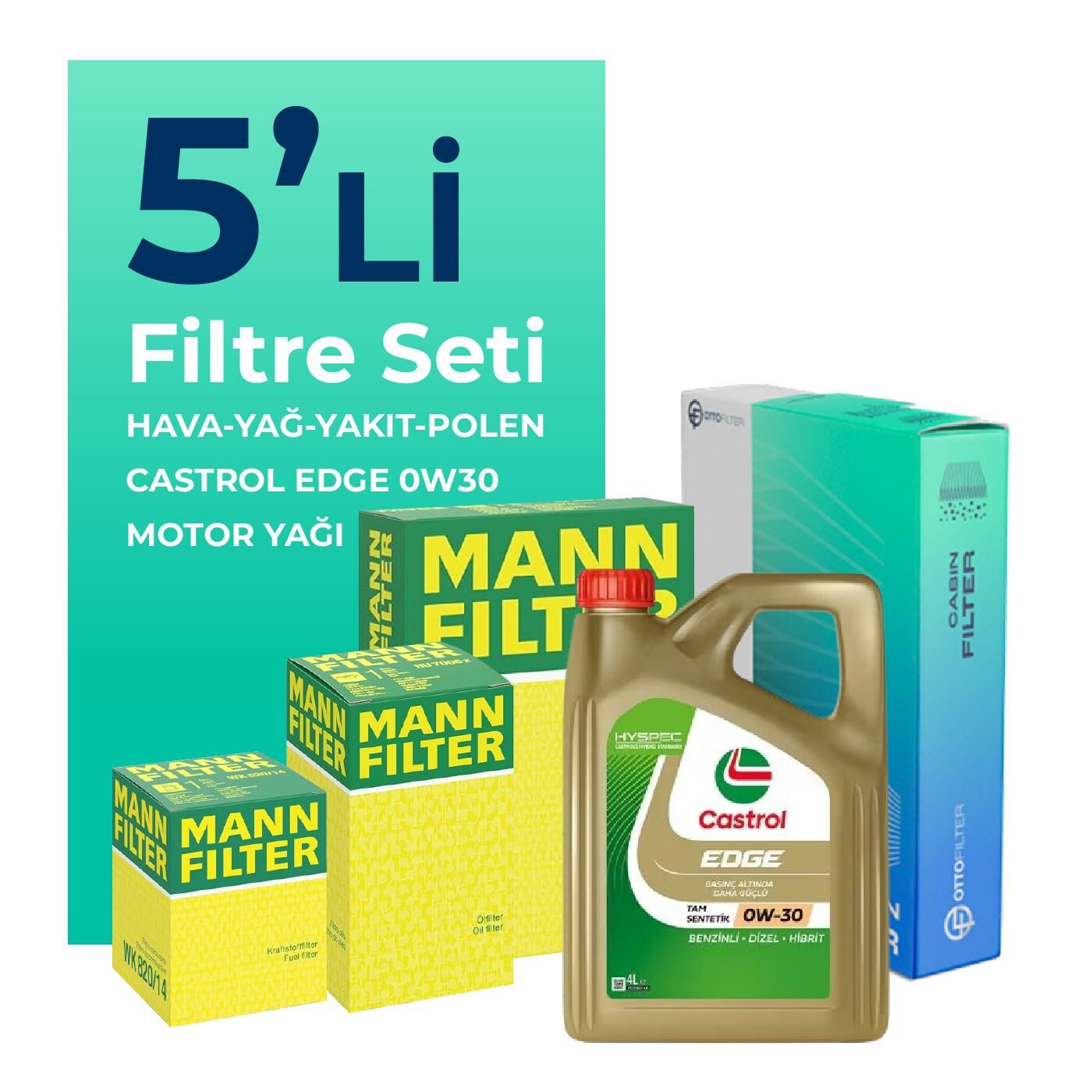 MANN Audi Q7 50 Dizel Filtre Bakım Seti Castrol Motor Yağlı (2019-2024) 5 Li