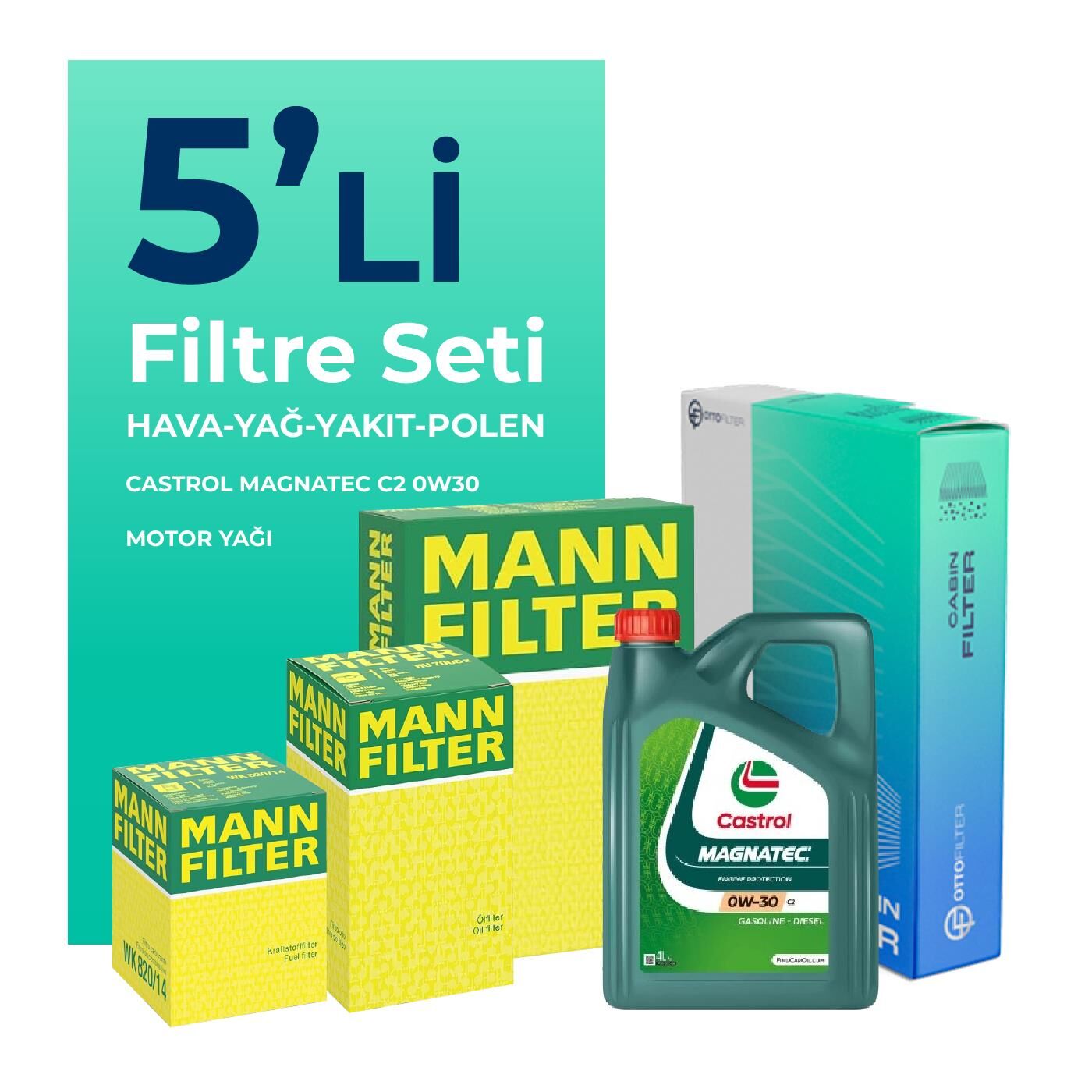 MANN Citroen Jumpy 2.0 Dizel Filtre Bakım Seti Castrol Motor Yağlı (2017-2024) 5 Li