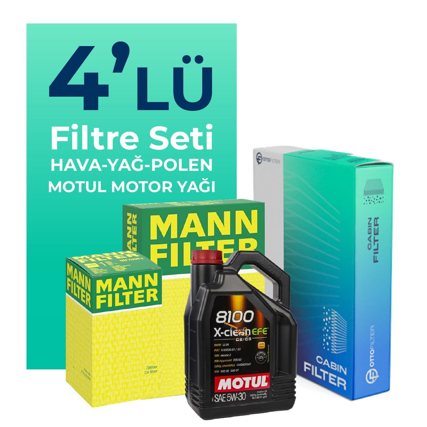 MANN Audi A3 1.4 Tfsi Filtre Bakım Seti Motul Motor Yağlı (2007-2012) 4 Lü
