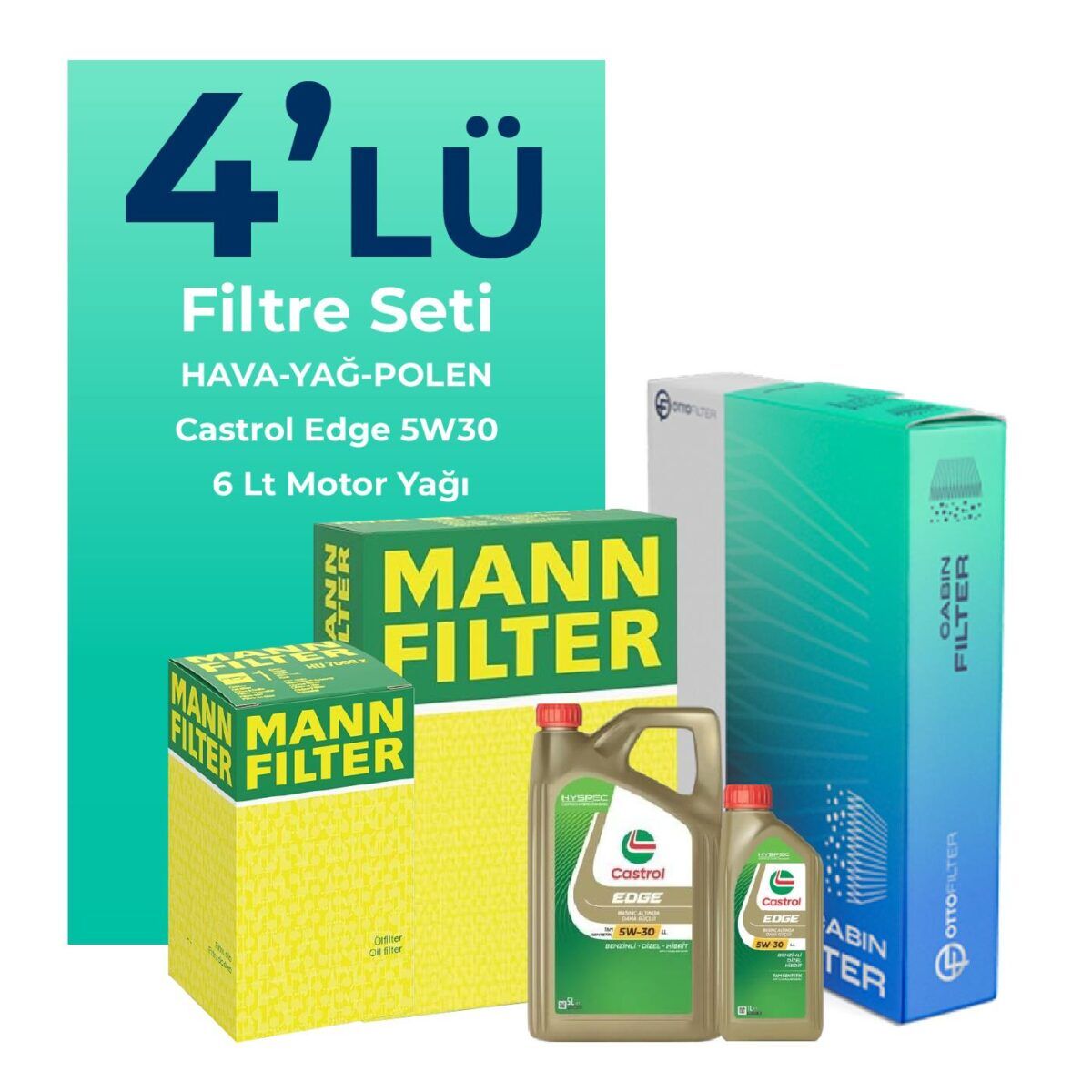 Audi A7 3.0 Dizel QUATRO 272 HP Filtre Bakım Seti Castrol Motor Yağlı (2014-2018) 4 Lü