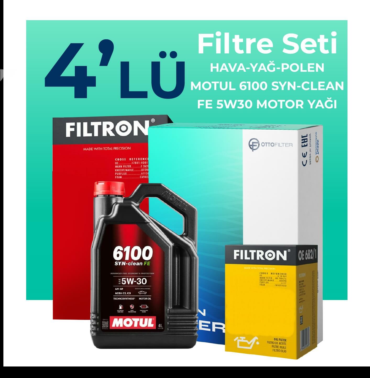 Filtron Volvo XC60 2.0 Dizel Filtre Bakım Seti Motul Motor Yağlı (2011-2014) 4 Lü