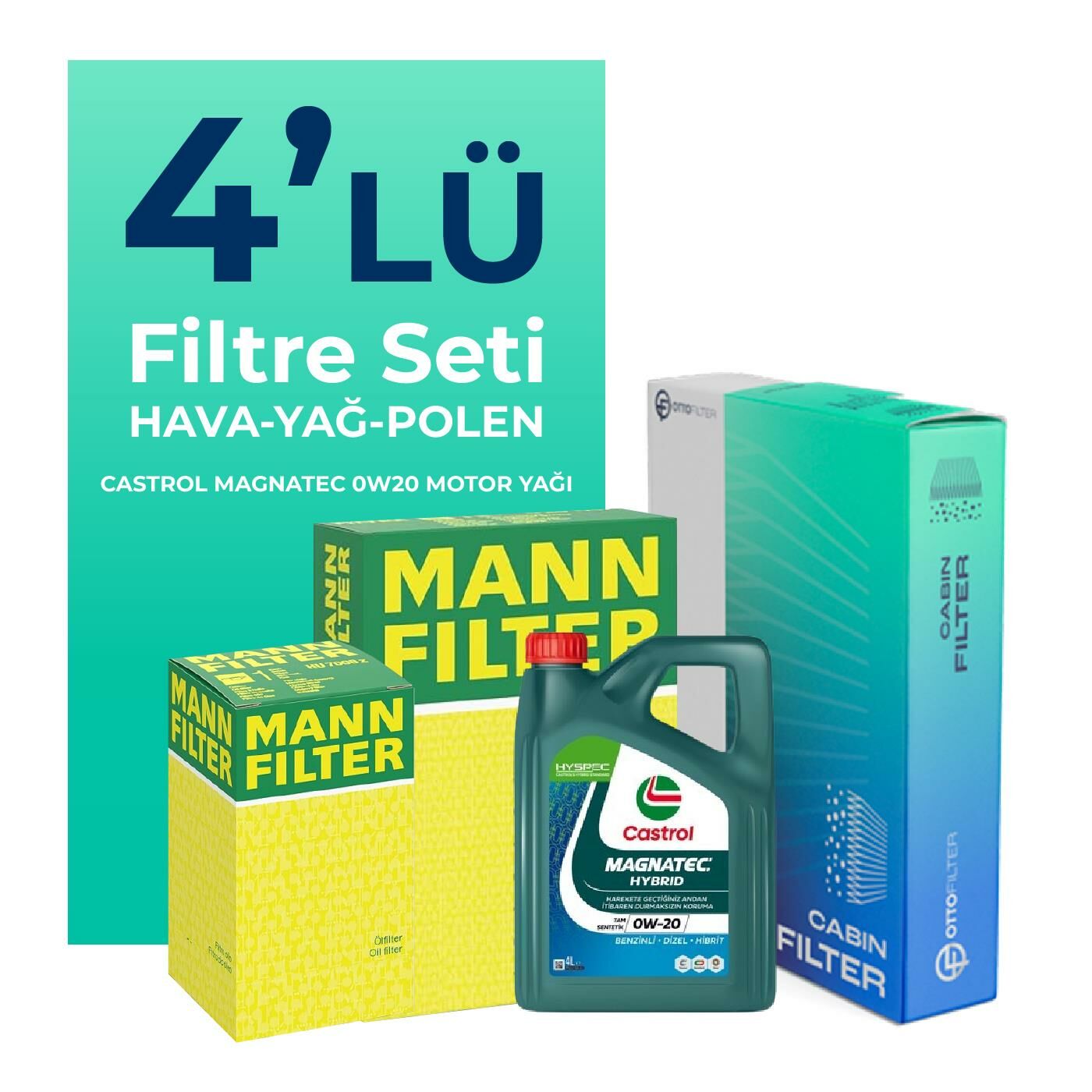 MANN Audi A3 1.0 Tfsi Filtre Bakım Seti Castrol Motor Yağlı (2016-2019) 4 Lü