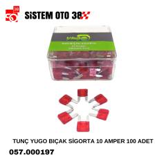 TUNÇ YUGO BIÇAK SİGORTA 10 AMPER 100 ADET |  | MUHTELİF ÜRÜNLER