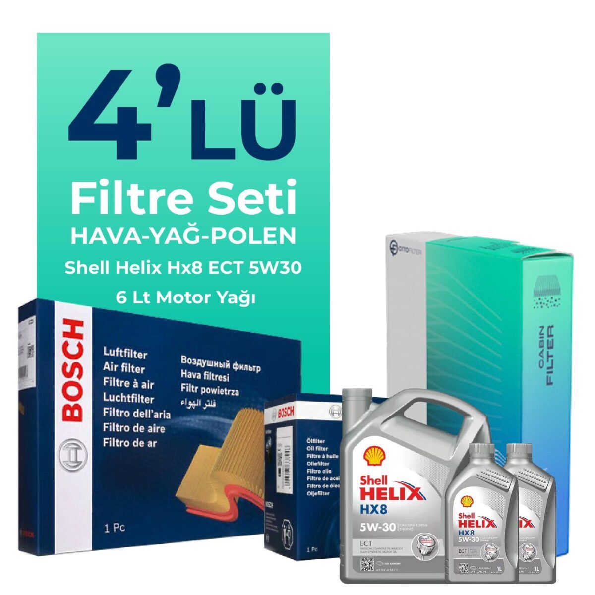 Volvo XC60 2.0 Benzin Filtre Bakım Seti Shell Motor Yağlı (2010-2012) 4 Lü