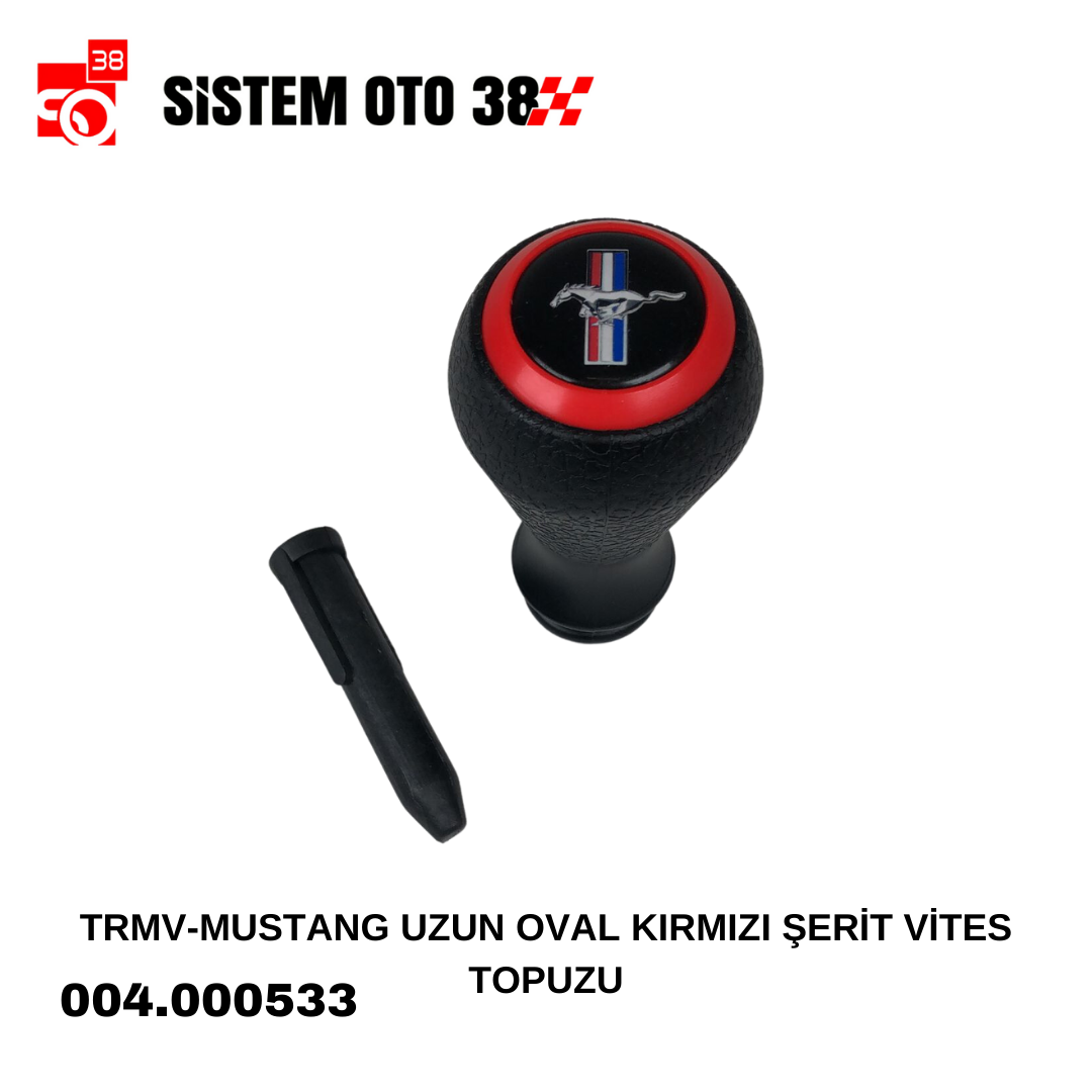 TRMV-MUSTANG UZUN OVAL KIRMIZI ŞERİT VİTES TOPUZU |  | ARAÇ İÇİ AKSESUARLAR