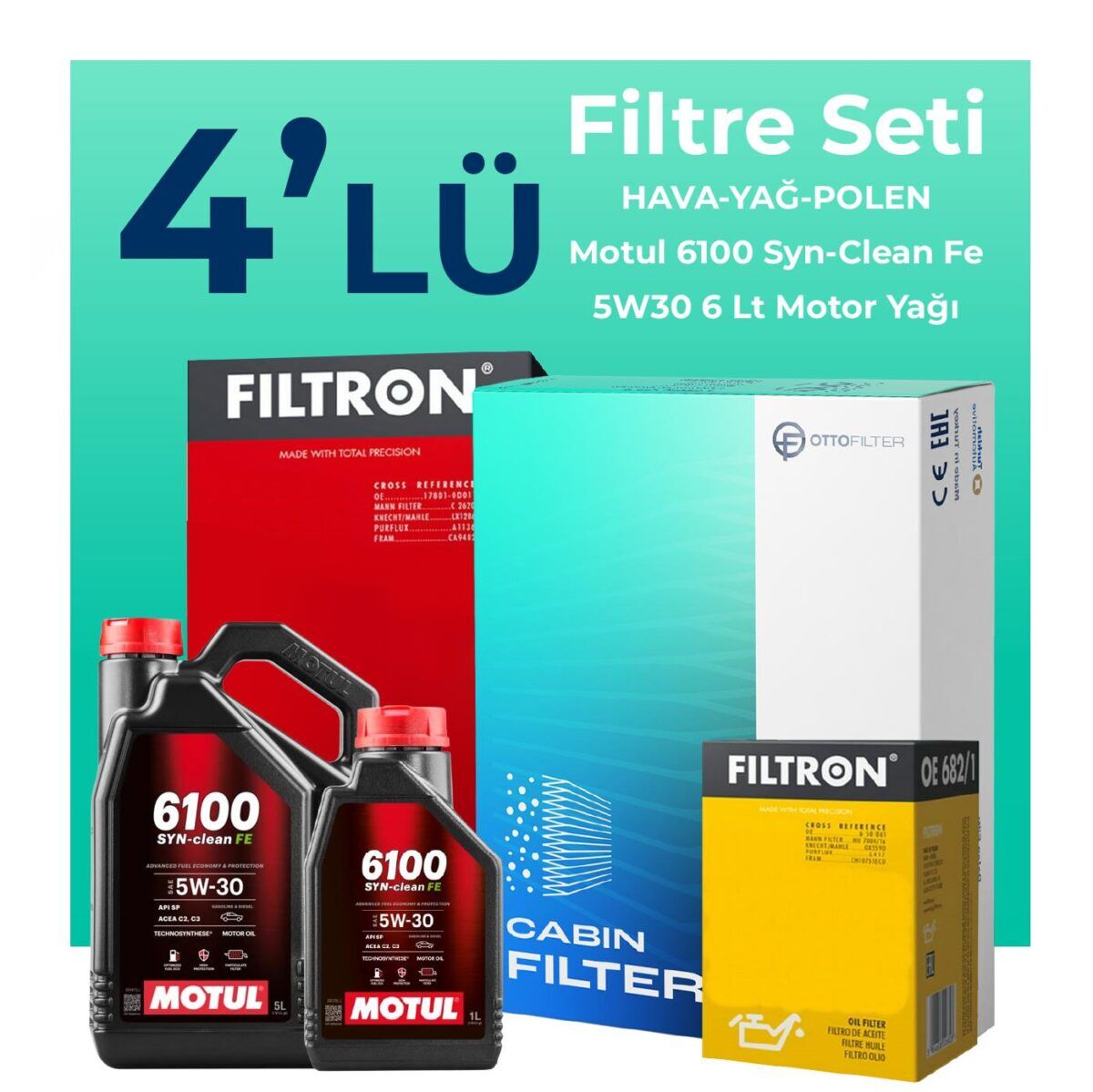 Volvo XC60 2.0 Dizel Filtre Bakım Seti Motul Motor Yağlı (2011-2014) 4 Lü