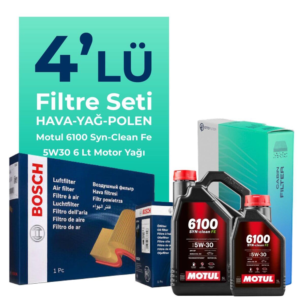 Volvo XC60 2.4 Dizel Filtre Bakım Seti Motul Motor Yağlı (2009-2014) 4 Lü