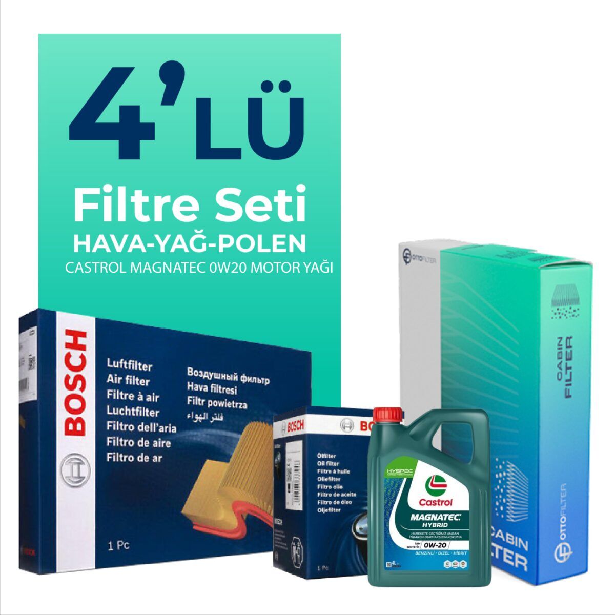 Volkswagen Golf 1.0 TSi Filtre Bakım Seti Castrol Motor Yağlı (2020-2024) 4 Lü