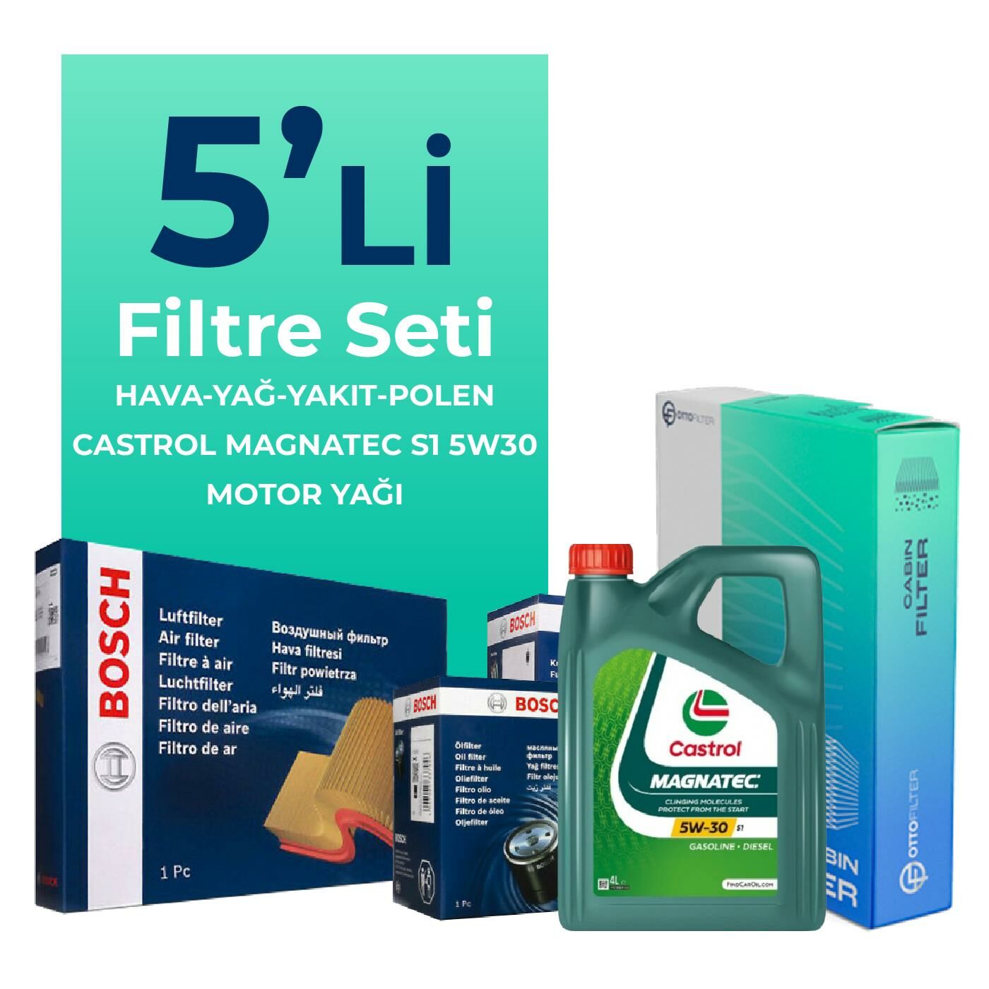 BOSCH Fiat Bravo 1.6 Dizel Filtre Bakım Seti Castrol Motor Yağlı (2007-2015) 5 Li