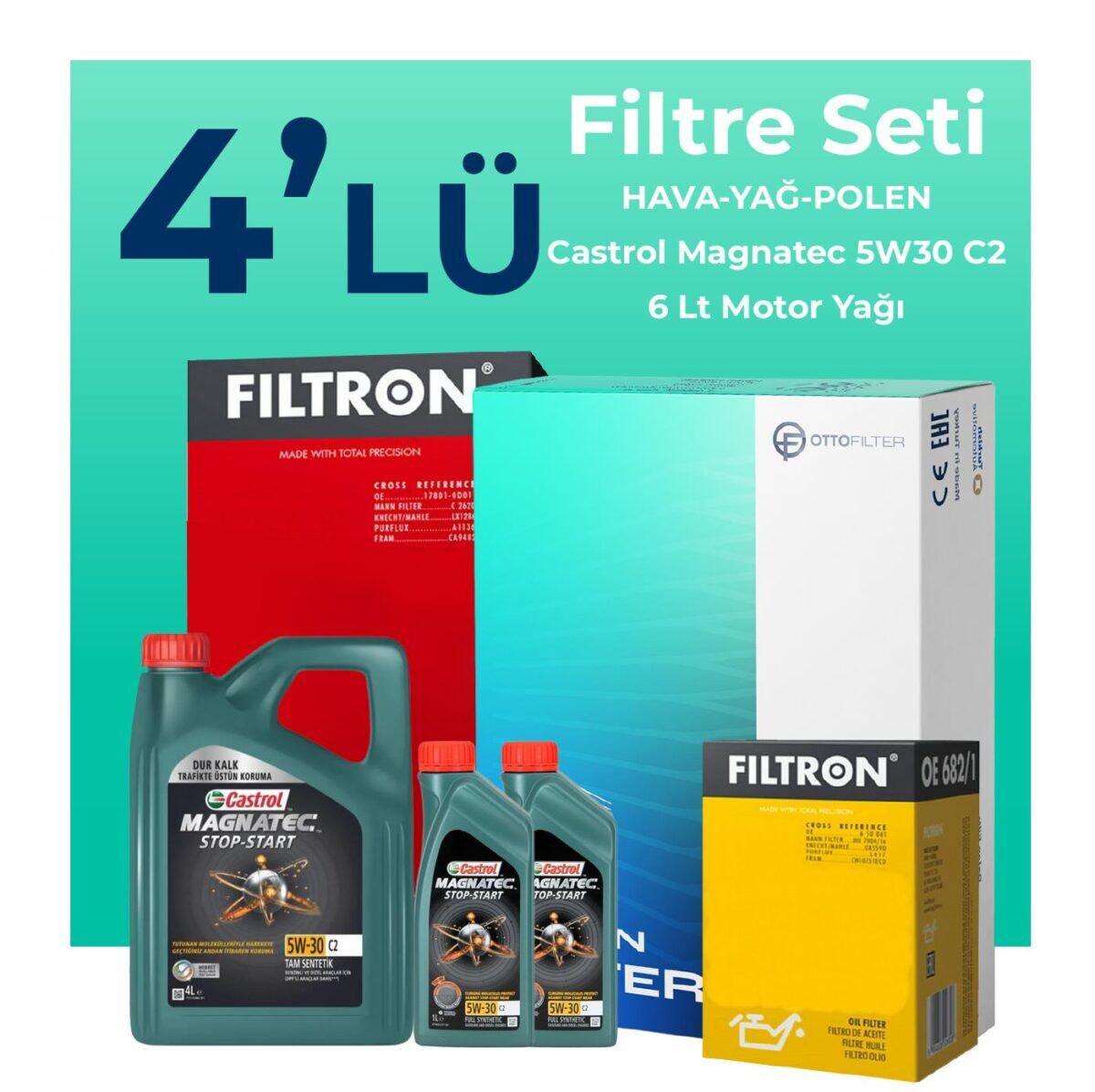 Volvo S80 2.4 Dizel Filtre Bakım Seti Castrol Motor Yağlı (2007-2011) 4 Lü