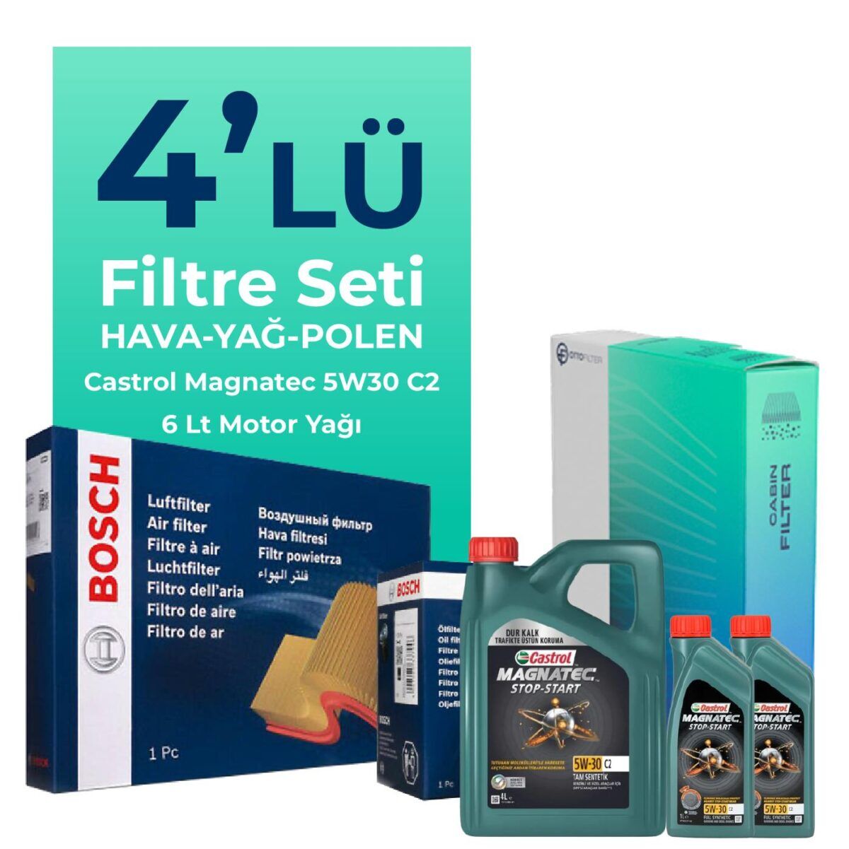 Volvo XC60 2.4 Dizel Filtre Bakım Seti Castrol Motor Yağlı (2009-2014) 4 Lü