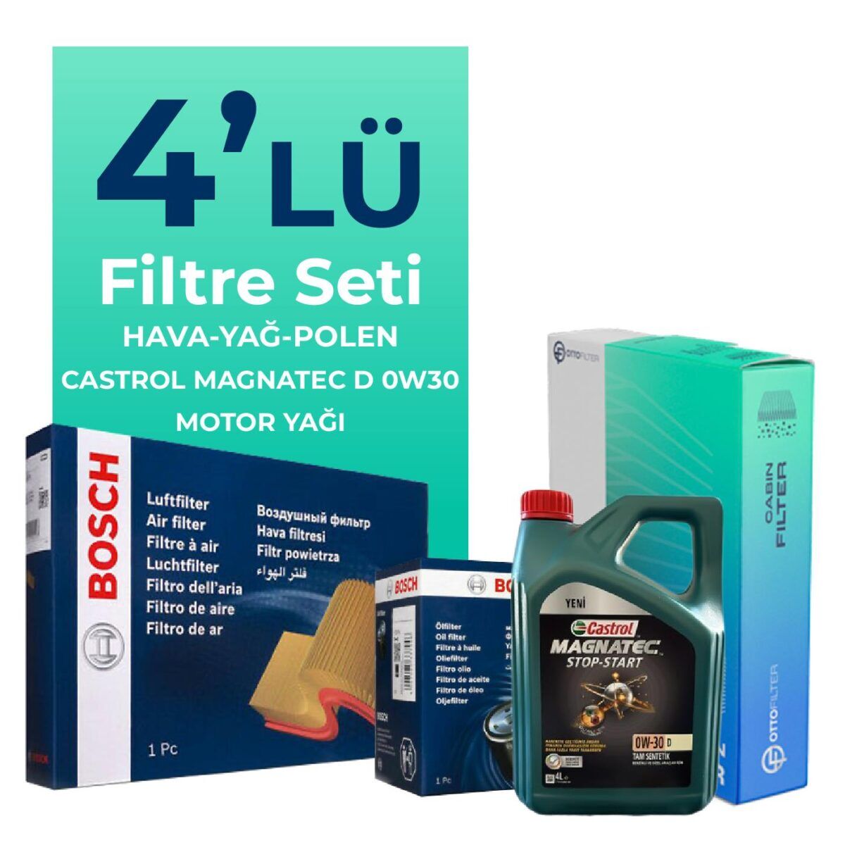 Ford Fiesta 1.5 Dizel Filtre Bakım Seti Castrol Motor Yağlı (2017-2020) 4 Lü