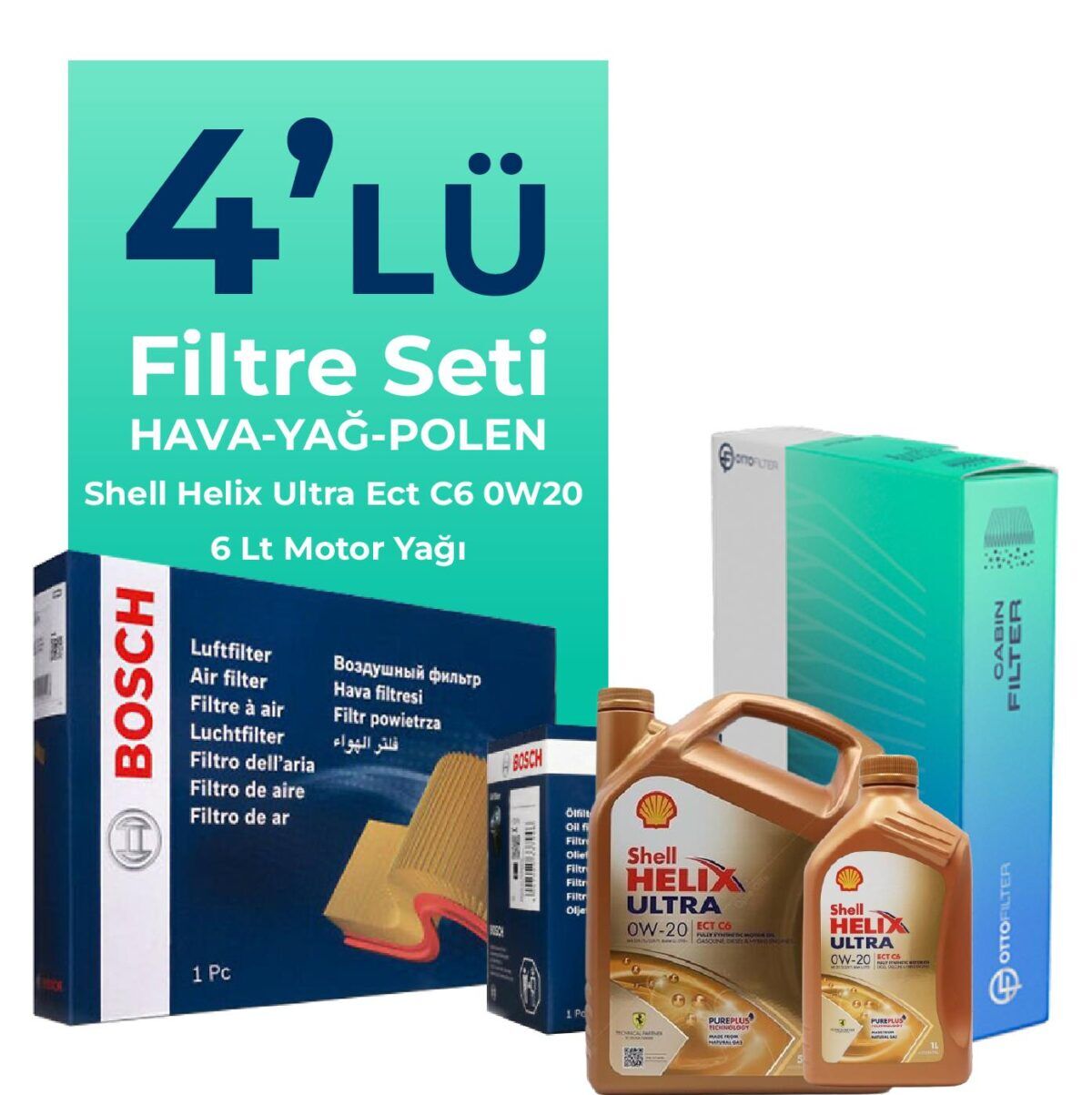 Volvo V40 1.5 Benzin Filtre Bakım Seti Shell Motor Yağlı (2015-2019) 4 Lü