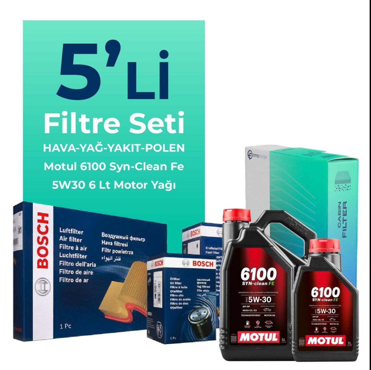 Volvo XC60 2.4 Dizel Filtre Bakım Seti Motul Motor Yağlı (2009-2014) 5 Li