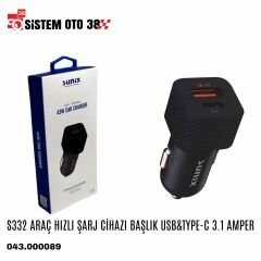 S332 ARAÇ ŞARJ CİHAZI BAŞLIK USB&TYPE-C 3.1 AMPER |  | ŞARJ ALETİ VE AUX KABLO