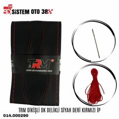 TRM DİKİŞLİ DK DELİKLİ  SİYAH DERİ KIRMIZI İP |  | DİREKSİYON KILIFLARI