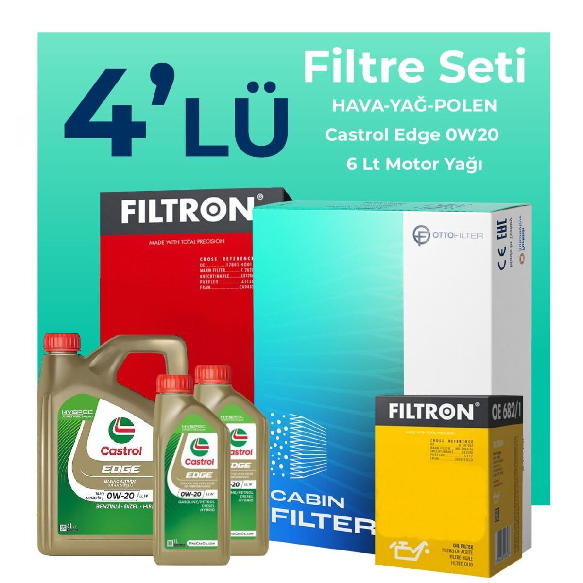 Volvo V40 1.5 Benzin Filtre Bakım Seti Castrol Motor Yağlı (2015-2019) 4 Lü
