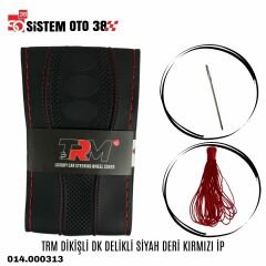 TRM DİKİŞLİ DK DELİKLİ  SİYAH DERİ KIRMIZI İP |  | DİREKSİYON KILIFLARI