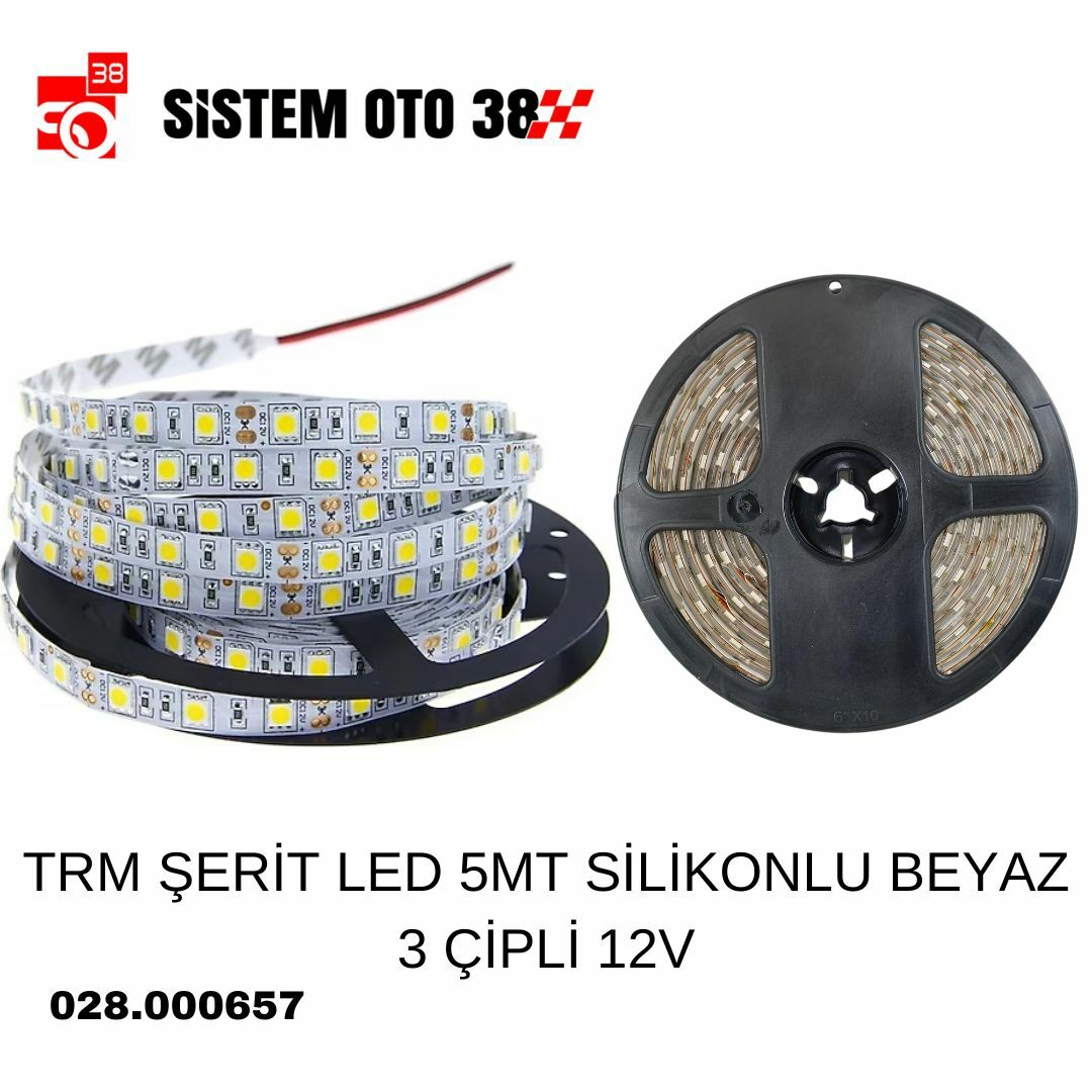 TRM ŞERİT LED 5MT SİLİKONLU BEYAZ 3 ÇİPLİ 12V |  | LED AYDINLATMA GRUBU