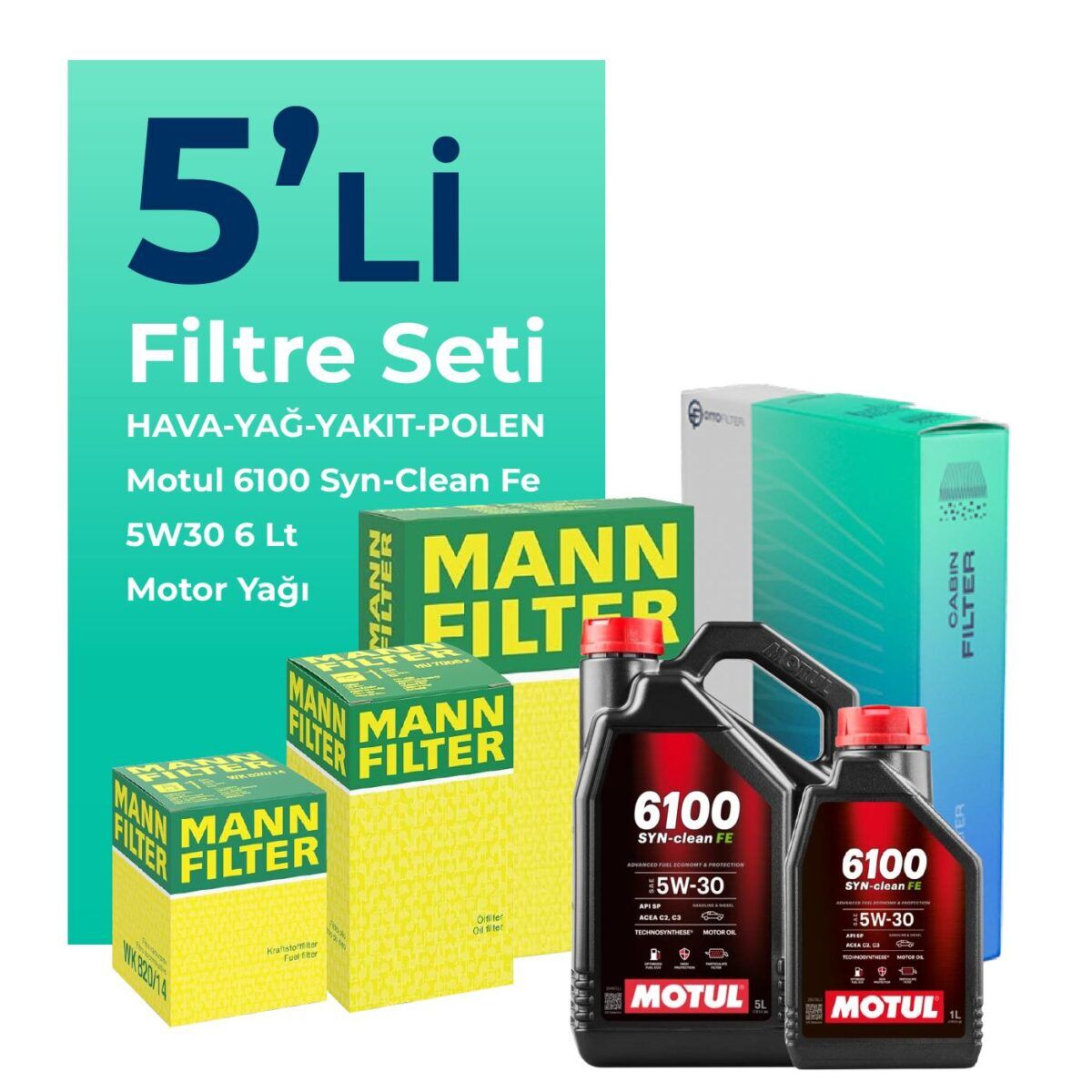 Volvo S80 2.4 Dizel Filtre Bakım Seti Motul Motor Yağlı (2007-2011) 5 Li