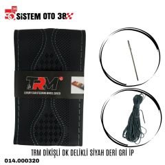 TRM DİKİŞLİ DK DELİKLİ  SİYAH DERİ  GRİ İP |  | DİREKSİYON KILIFLARI