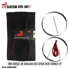 TRM DİKİŞLİ DK BAKLAVA DES  SİYAH DERİ KIRMIZI İP |  | DİREKSİYON KILIFLARI