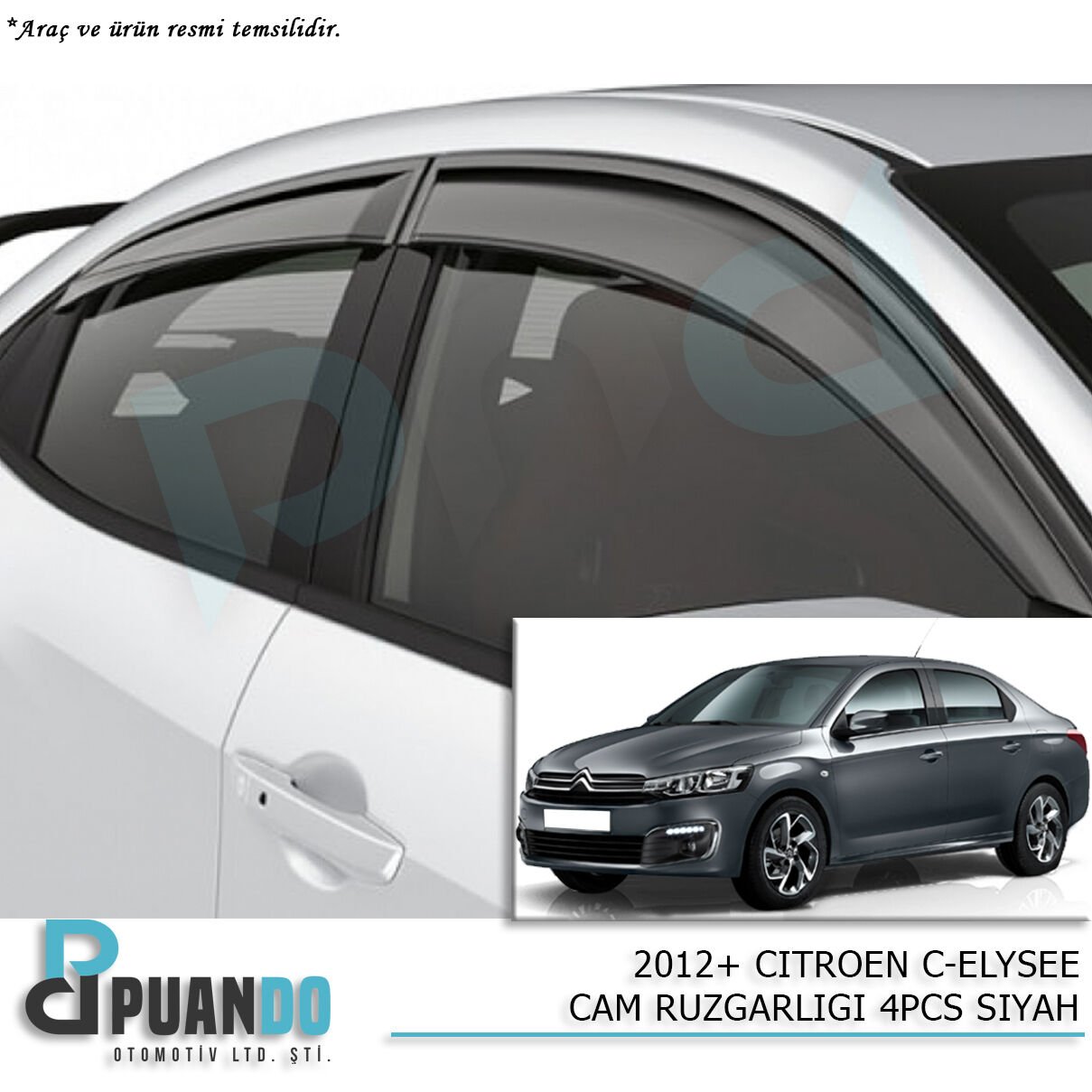 2012+ CITROEN C-ELYSEE CAM RUZGARLIGI 4PCS SIYAH