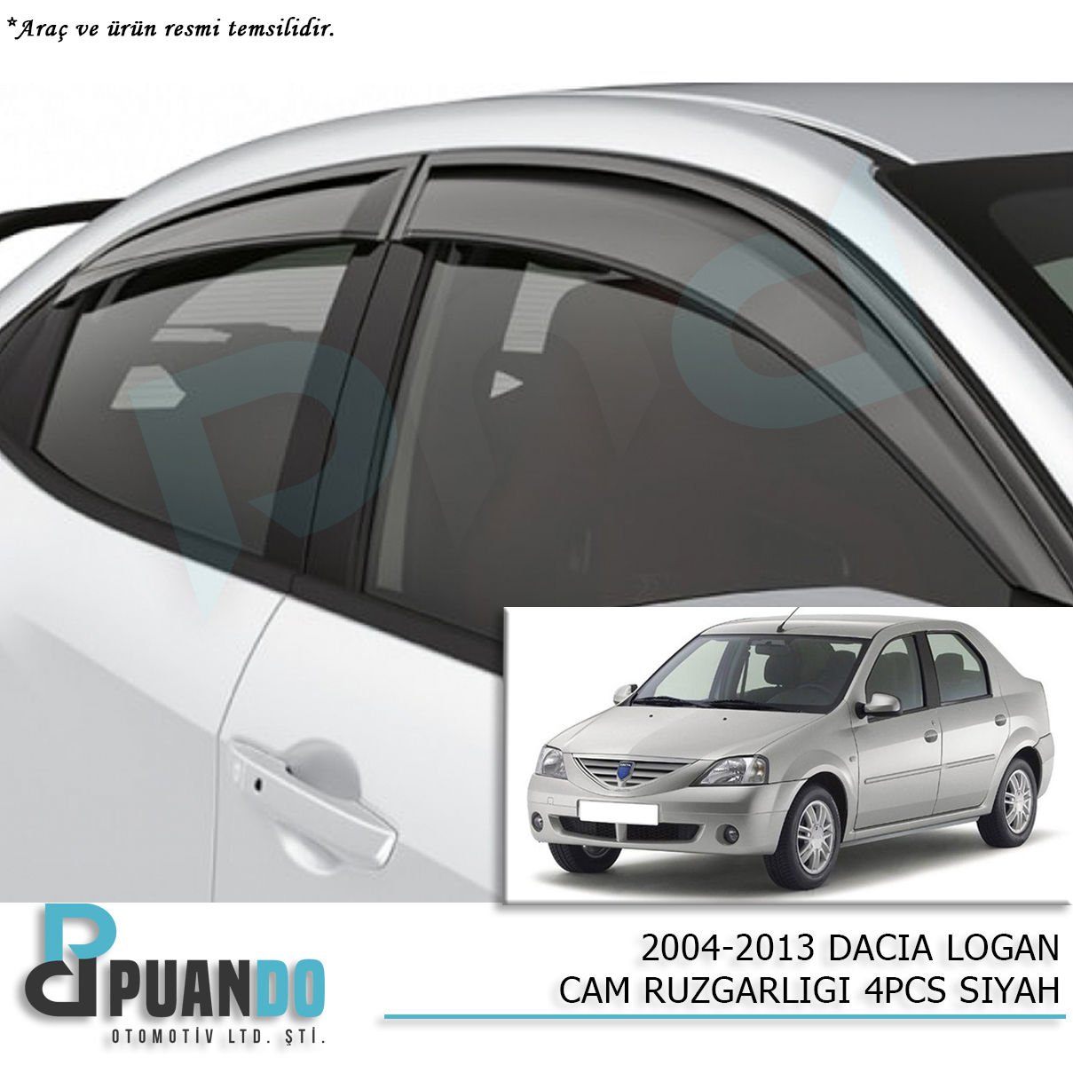 2004-2013 DACIA LOGAN CAM RUZGARLIGI 4PCS SIYAH