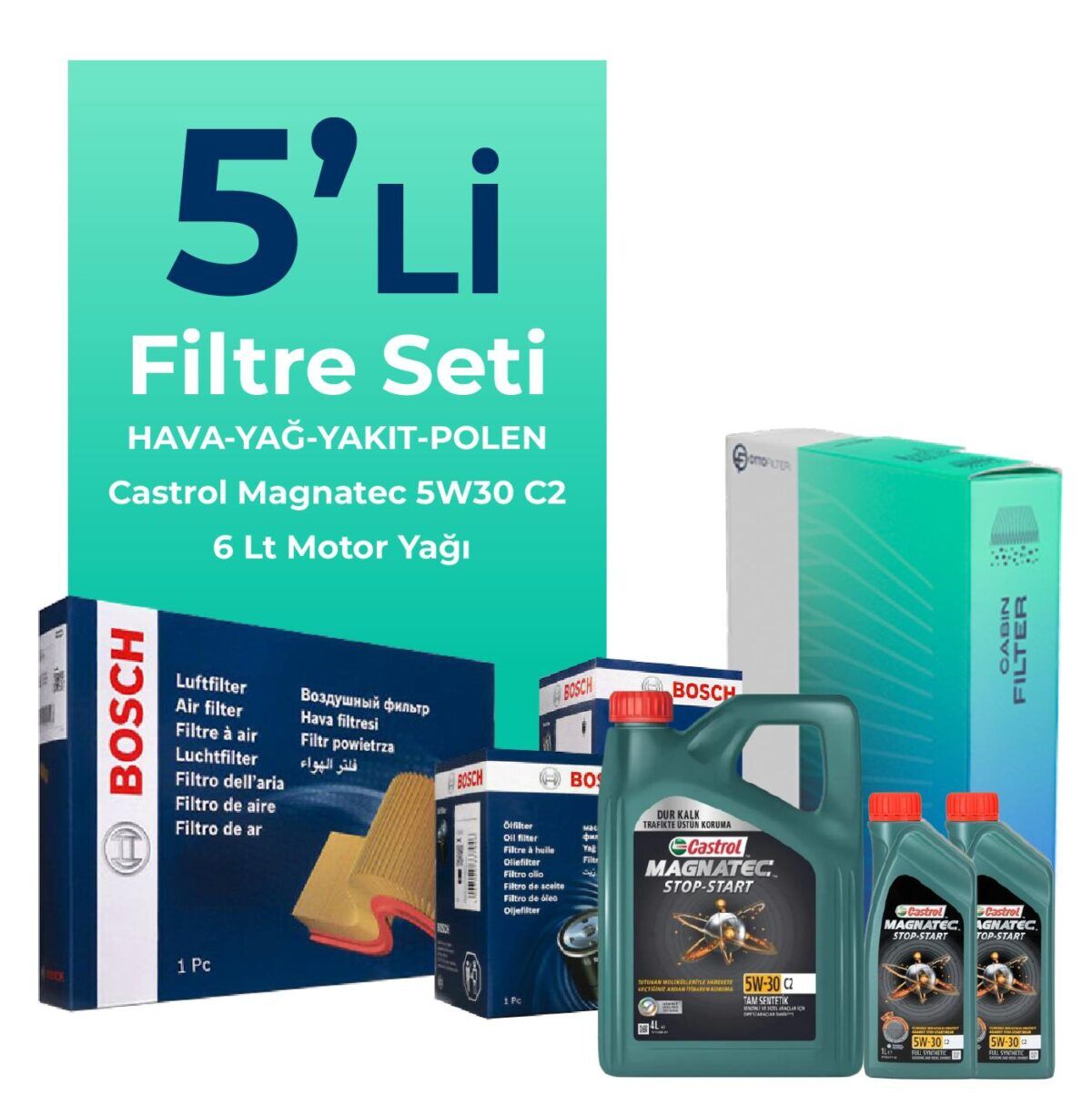 Volvo XC60 2.4 Dizel Filtre Bakım Seti Castrol Motor Yağlı (2009-2014) 5 Li