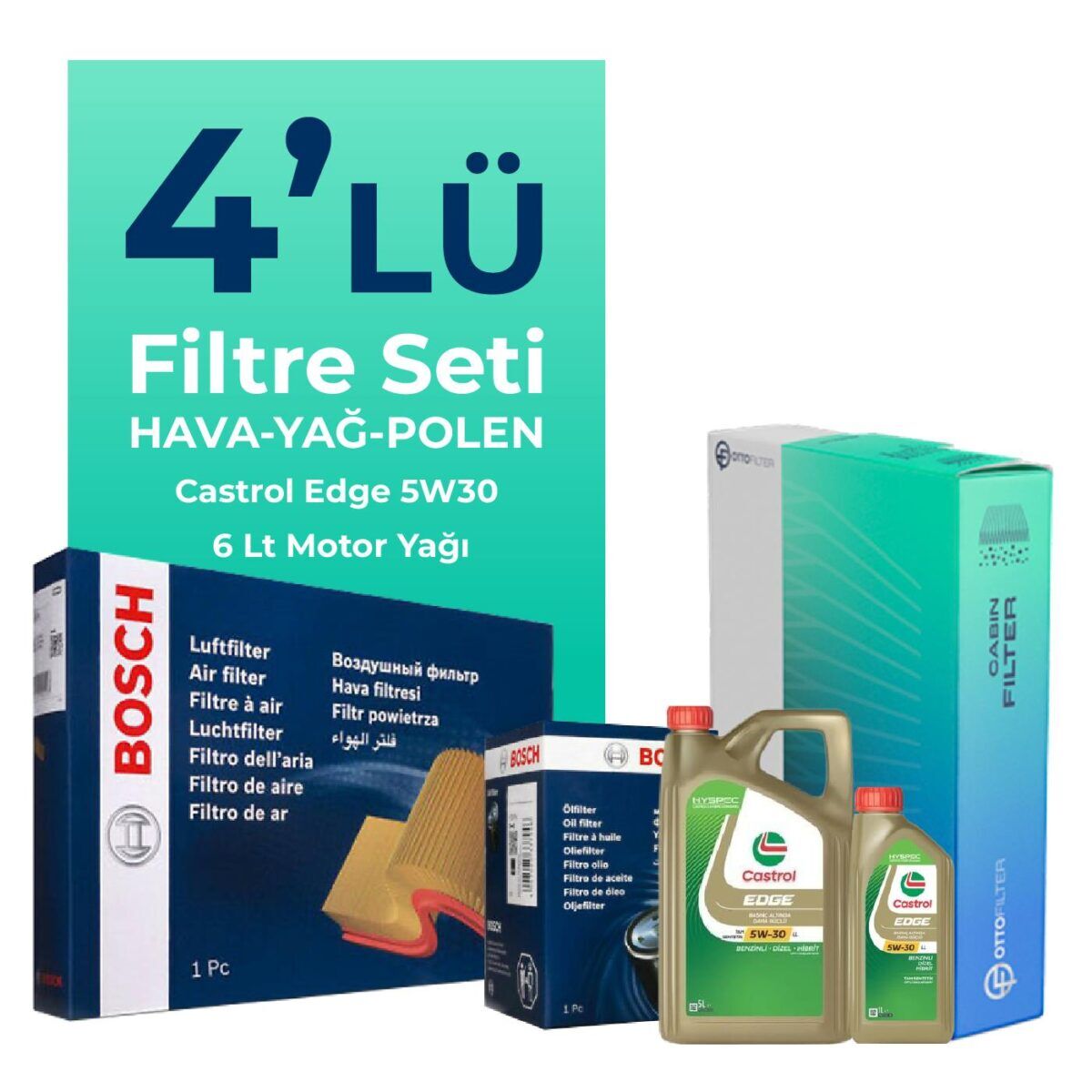 BMW 6.30 Benzinli Filtre Bakım Seti Castrol Motor Yağlı (2004-2010) 4 Lü