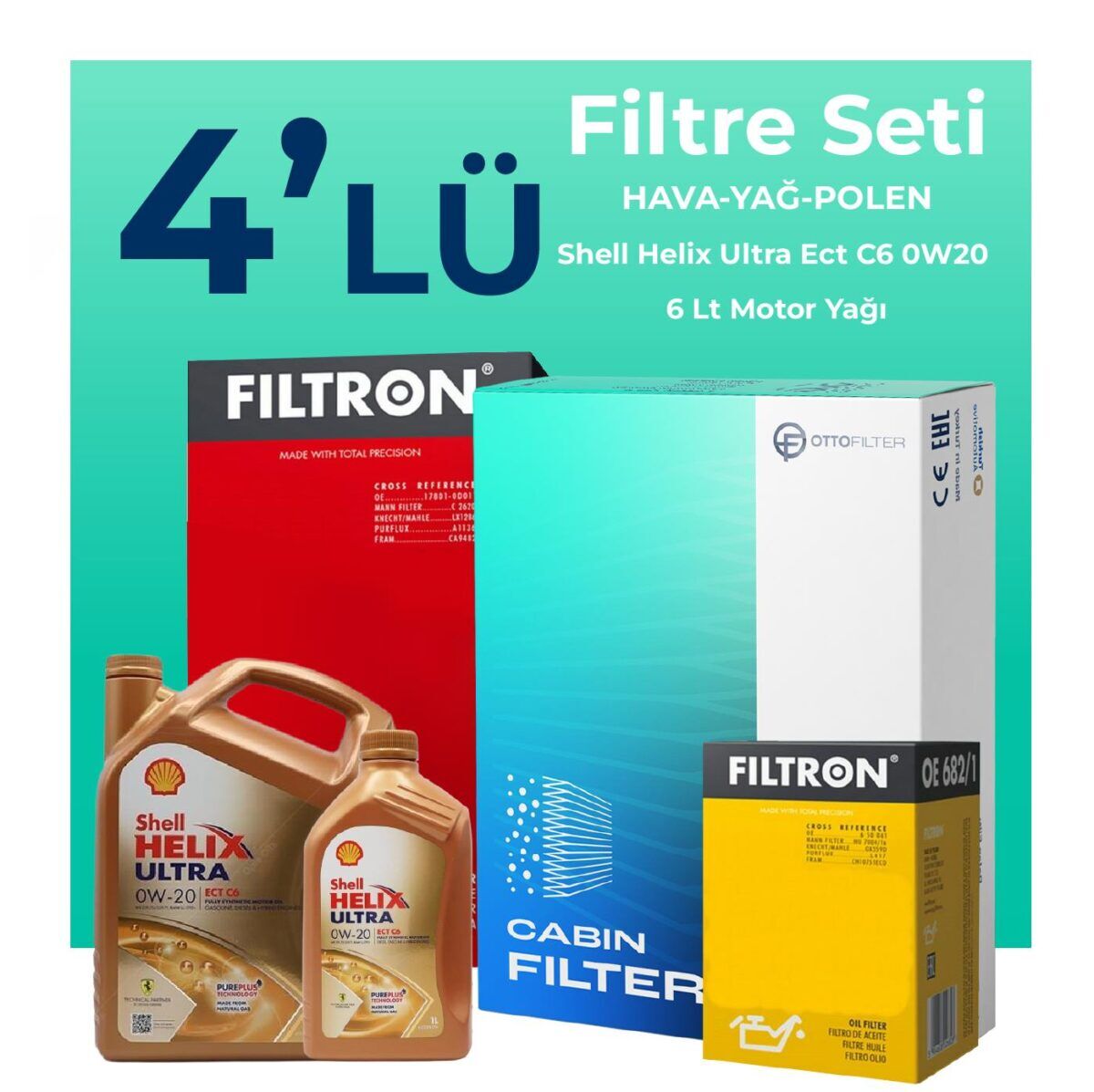 Volvo XC60 2.0 Dizel D4 Filtre Bakım Seti Shell Motor Yağlı (2017-2019) 4 Lü