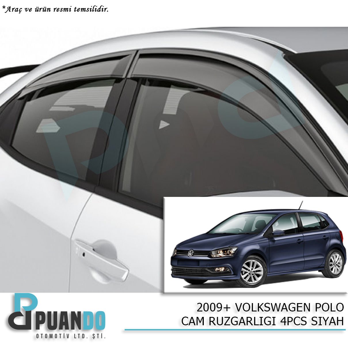 2009+ VOLKSWAGEN POLO CAM RUZGARLIGI 4PCS SIYAH