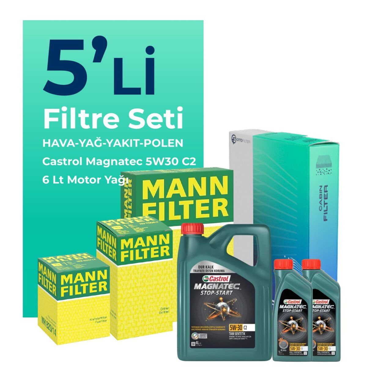 Volvo S80 2.4 Dizel Filtre Bakım Seti Castrol Motor Yağlı (2007-2011) 5 Li