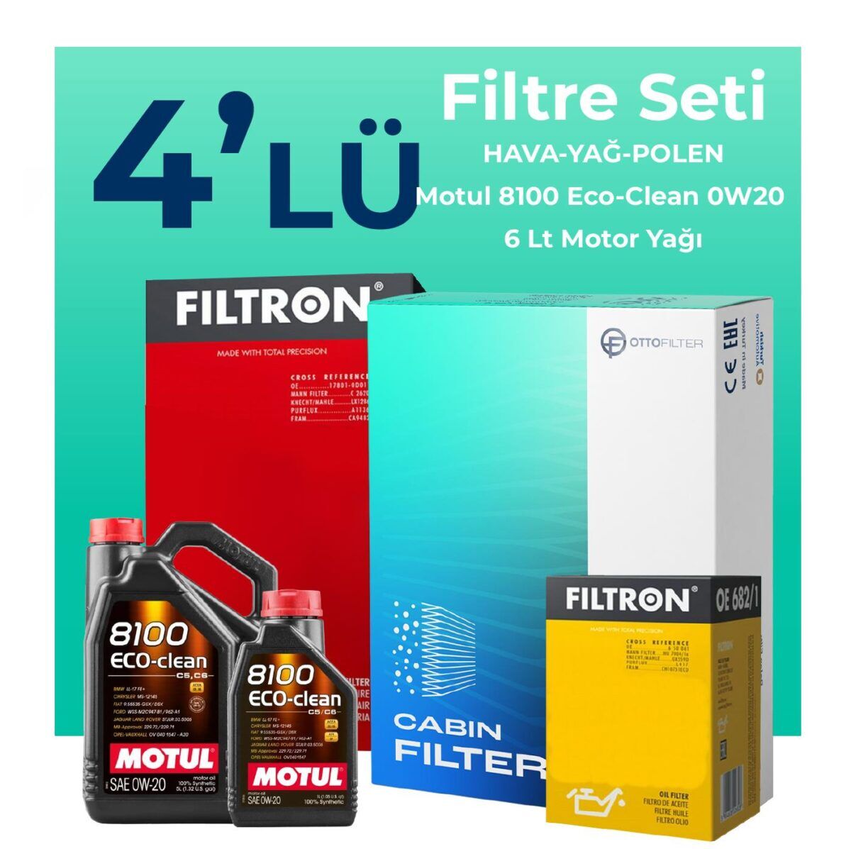 Volvo S60 2.0 B5 Filtre Bakım Seti Motul Motor Yağlı (2019-2024) 4 Lü
