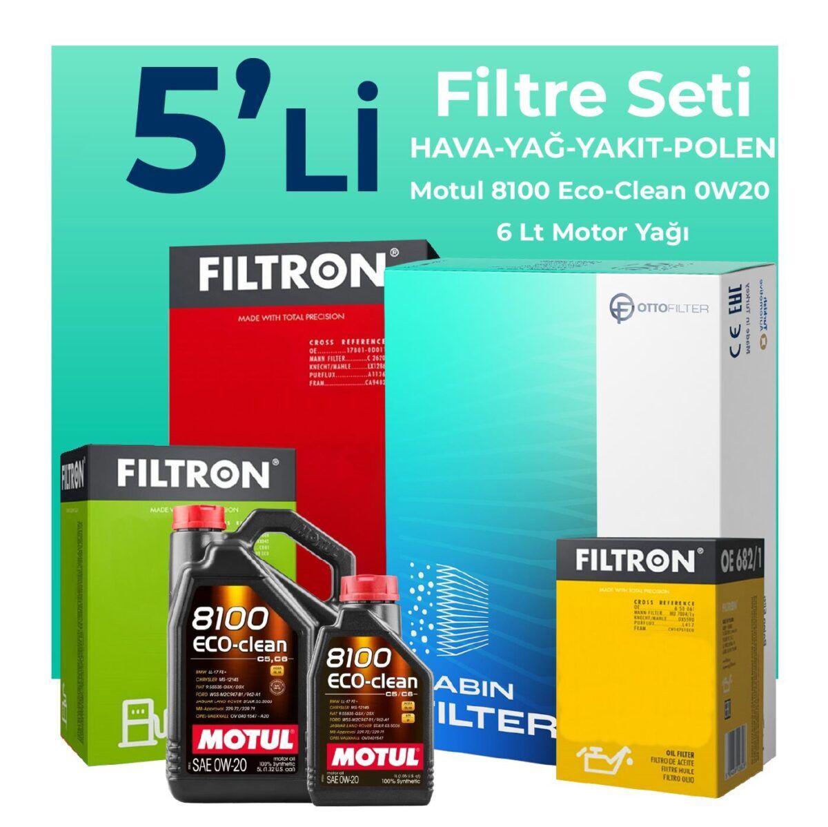 Volvo XC60 2.0 Dizel Filtre Bakım Seti Motul Motor Yağlı (2013-2017) 5 Li